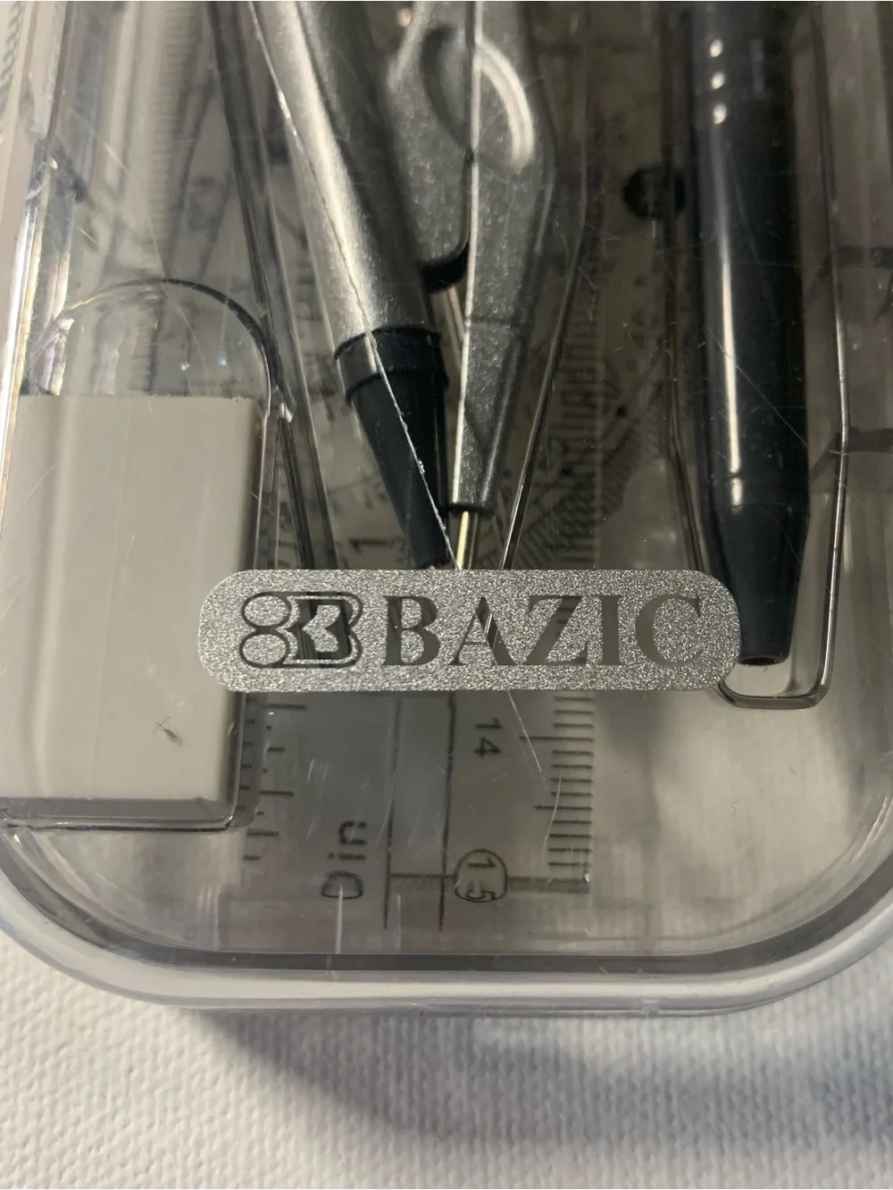 Bazic geometry set with ruler, protractor, and pencil